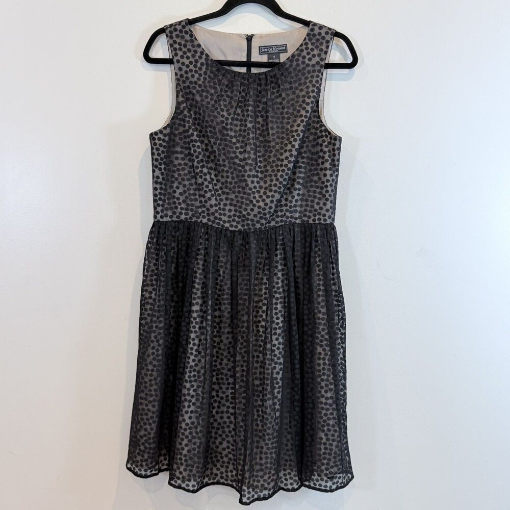 Jessica Howard Evenings Sleeveless Polka Dot Tulle Black Lined A-Line Dress 12